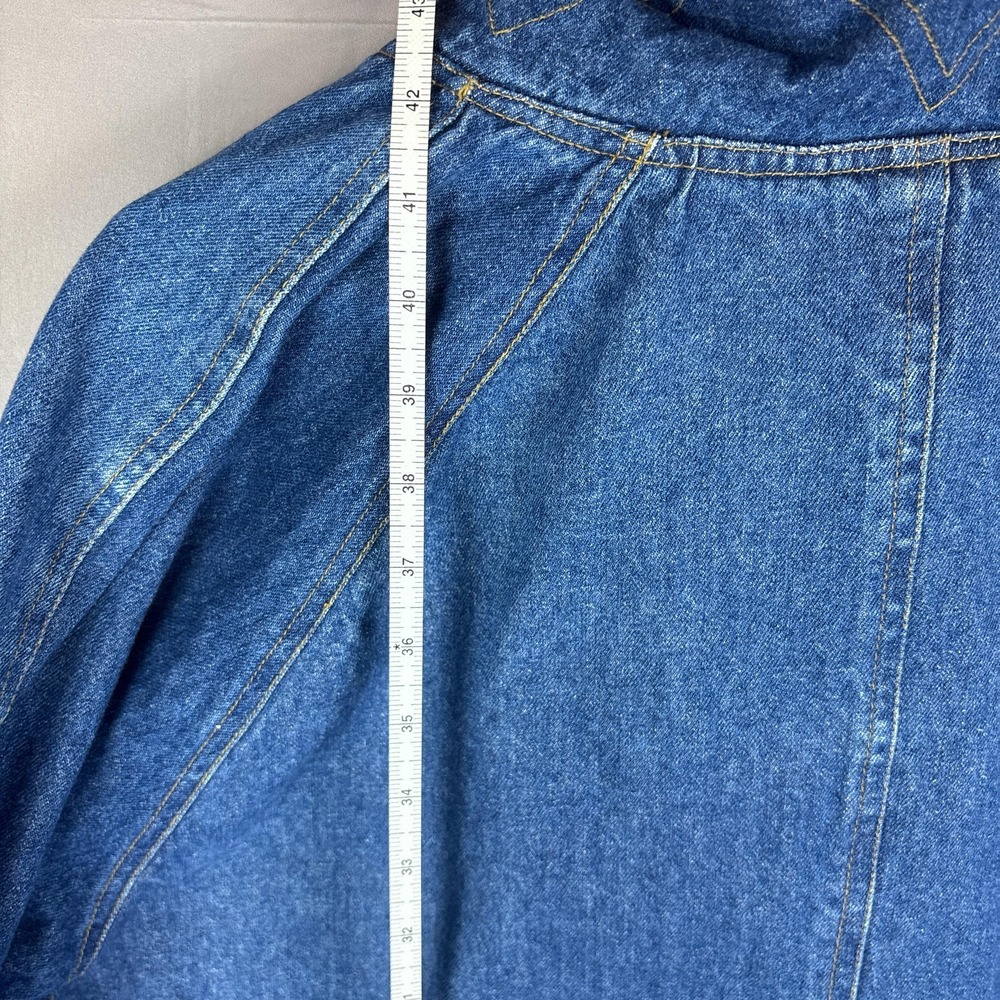 Vintage Timberwolf Denim Overcoat Womens Small Blue Aztec Corduroy Collar Long - Picture 10 of 10